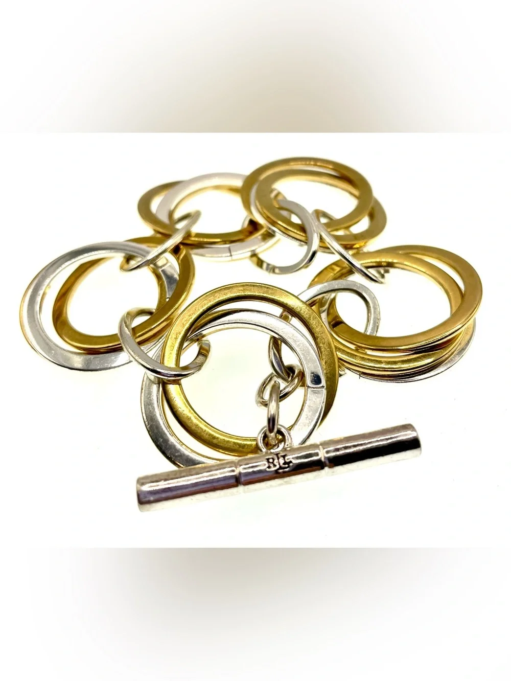 Lauren Ralph Lauren LRL Chunky Two Tone Link Bracelet 9” Gold Silver Toggle